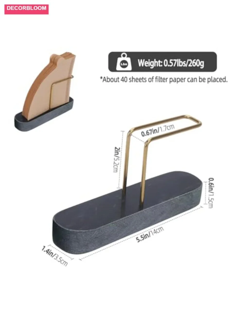 Marble & Brass Coffee Filter Holder Organizer for V60 Filters, Space-Saving